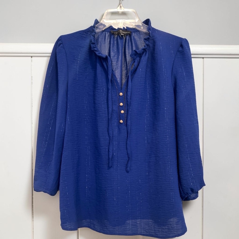 Fred David Metallic‎ Stripe Peasant Blouse Boho Luxe Officecore Tunic Top M